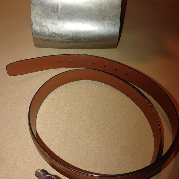Leather Belt Size 42 Perry Ellis Brown Portfolio Grain Cowhide 1.5 Silver Buck - Picture 10 of 10